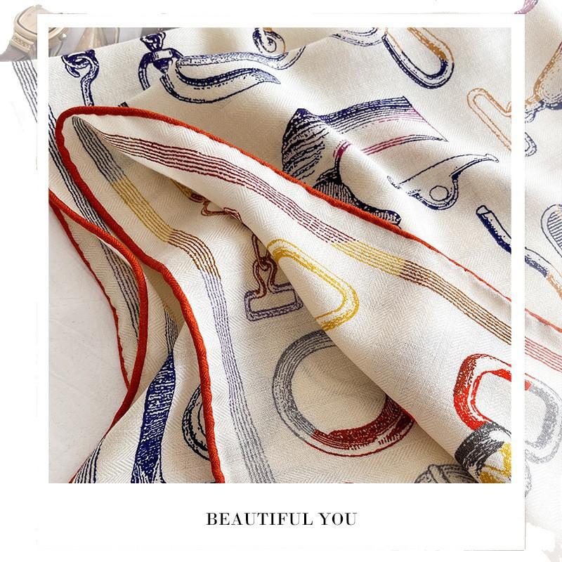 Premium Temperament Silk Wool Silk Scarf Autumn and Winter Elegant Versatile Silk Wool Scarf Warm and Comfortable Silk Wool Square Scarf
