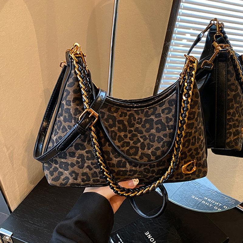 Leopard Print Bag Women's Large Capacity Autumn and Winter Niche Retro Messenger Bag One Shoulder Underarm Dumpling Bag