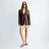 Womens Vintage Brown PU Leather Blazer Coat Loose Fit Notched Lapel Office Chic Single-Breasted Jacket