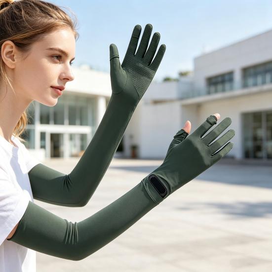UV Protection Long Gloves, Full Finger Summer Driving Gloves, Anti-Slip Palm, Wrist Watch Opening, Sun Protection Gloves for Women Cycling Hiking