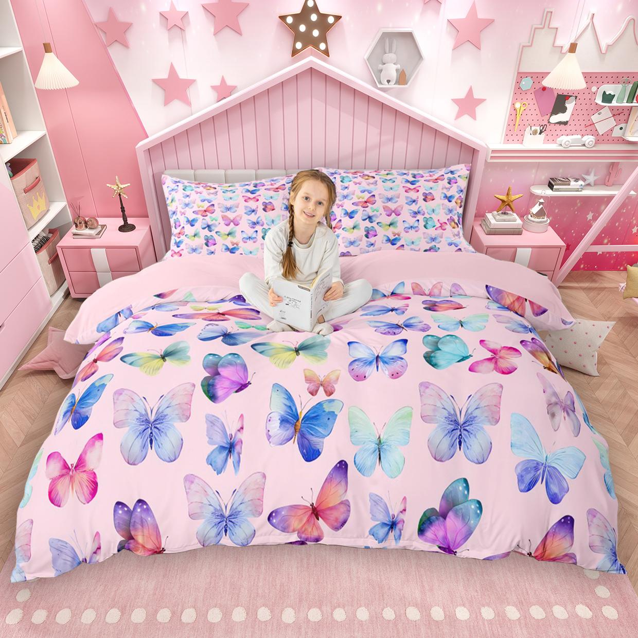 

Comforter Homewish Chic Butterfly For Kids Girls 2Pcs/3Pcs Cute Watercolor Animal Bedding Set Wildlife Theme Bed Set Comforter (quilt)-EU Single(135*200cm)3pcs