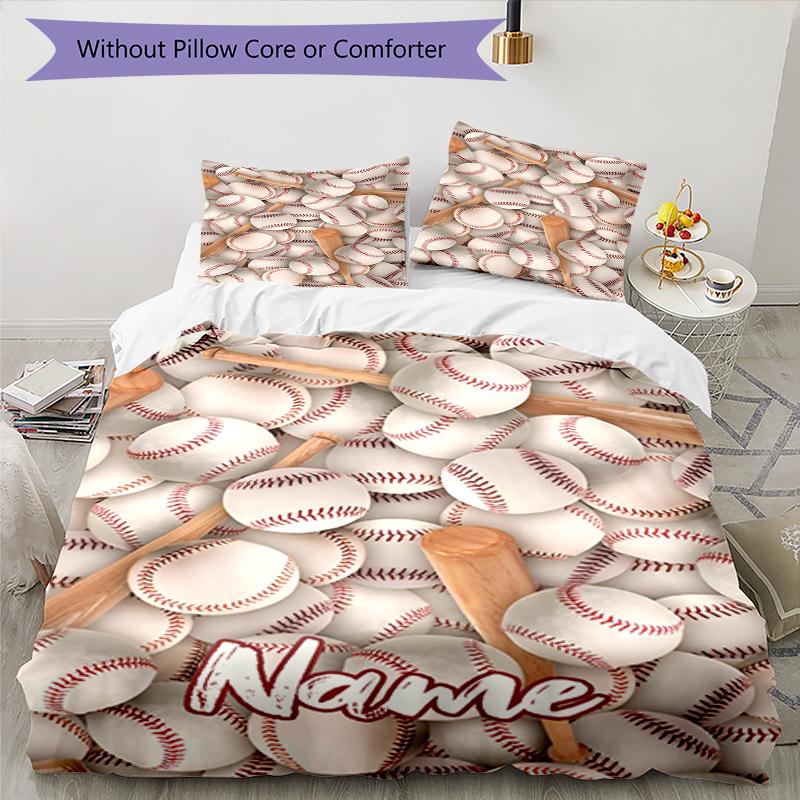 3pcs Custom Name Baseball Bedding Set Duvet Cover Closure Includes 1 Duvet Cover & 2 Pillowcases, Soft and Comfortable for All Seasons.