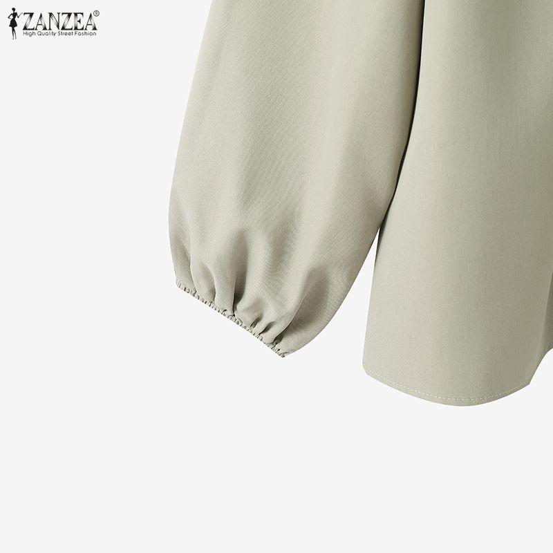 ZANZEA Women Casual Round Neck Long Sleeve Lace Crochet Splice Blouse