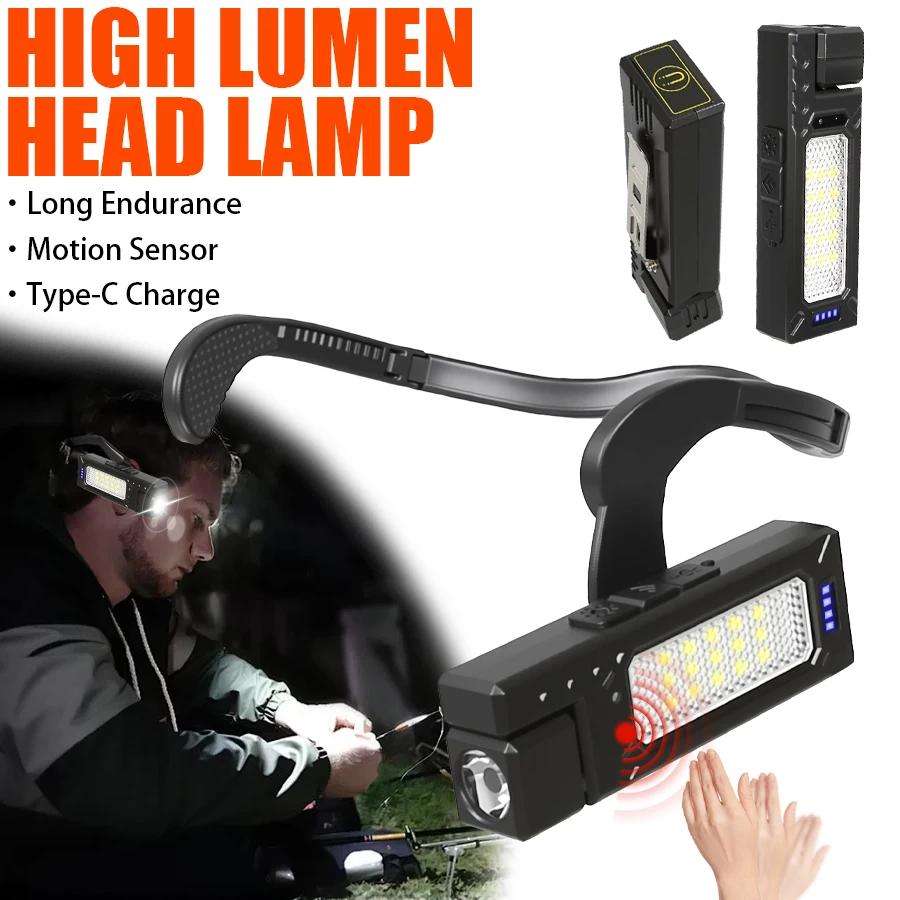 Sensor Ear Headlamp Rechargeable Led Flashlight COB Headlight with Magnet Headtorch Outdoor Waterproof Camping Fishing Lantern
