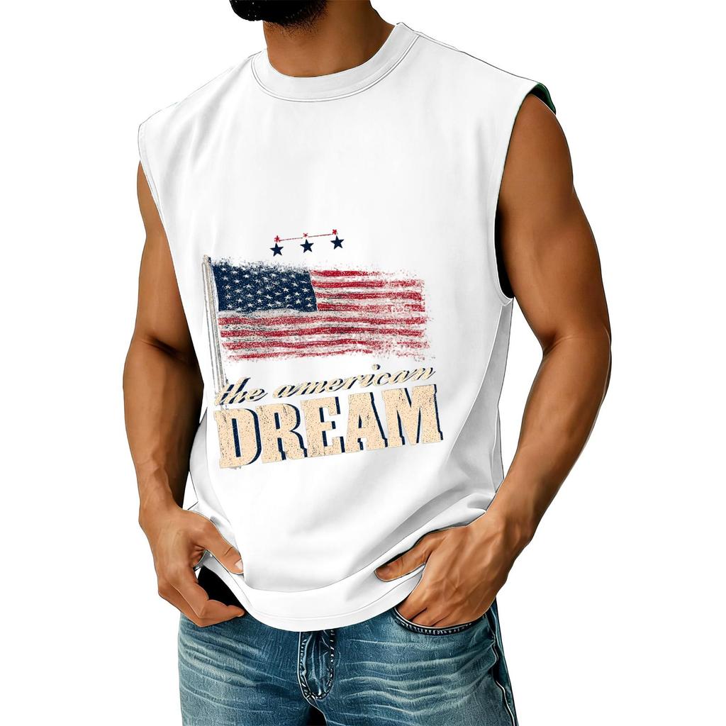 Men Sleeveless Muscle Tank Top Casual Athletic Vest Crew Neck Printed Graphic Loose Fit Summer Shirt for Outdoor Gym Workout