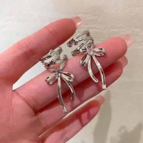 Y2K Girls New Ribbon Aesthetics Ear Clips Ballet Style Ribbon Bow-Knot Ear Cuff Women Korean Fashion Kpop Earring Jewelry Gifts
