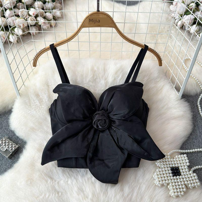 

French Entry Lux Socialite Style Fancy Bandeau Tube Top Camisole Women s Three-Dimensional Flower Design Chest Pad One-Piece Top Tide Black 34
