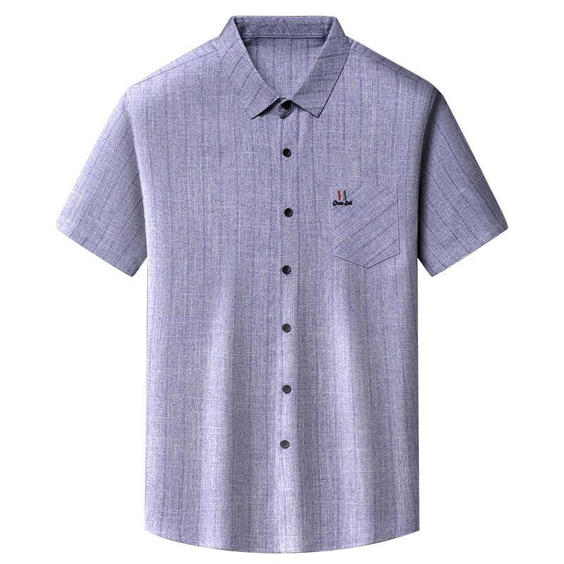 Summer Short-sleeved Slim-fit Shirt Men's Cotton and Linen Non-iron Business T-shirt Men