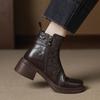 Krazing Pot Sheepskin Round Toe Thick Heels Chelsea Boots Size 42 High Quality Women Keep Warm Metal Buckle Ankle Boots