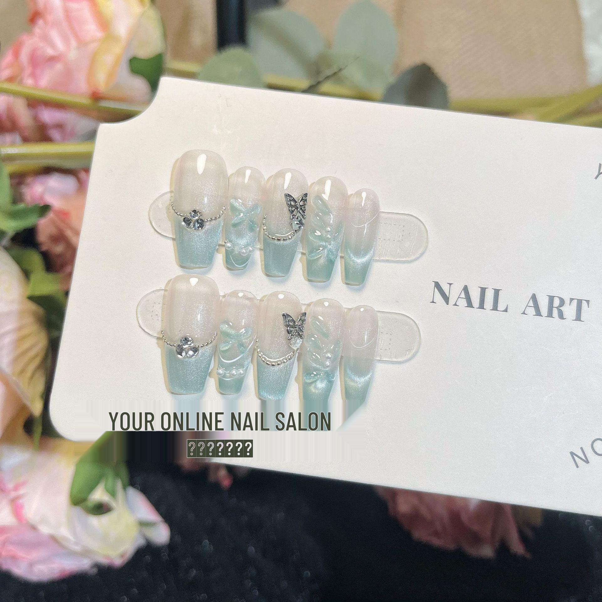 

Синий Тяньчи Ледяная Бабочка Ручная Работа Носимый Маникюр для Ногтей с Продвинутым Отбеливанием и Дизайном «Кошачий Глаз» Extra Small