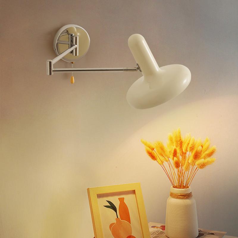 Adjustable White Wall Lamp Swing Arm Bedroom Bedside Living Room Multifunctional LED Light Retractable Hardwired Study Reading