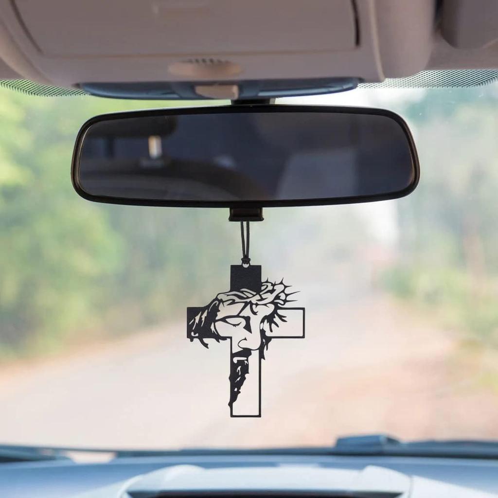 Rear View Mirror Accessories - Car Hanging Accessories - Car Pendant, Charm Ornaments - Swinging Ornaments, Cross Hanger - Black Jesus Christ