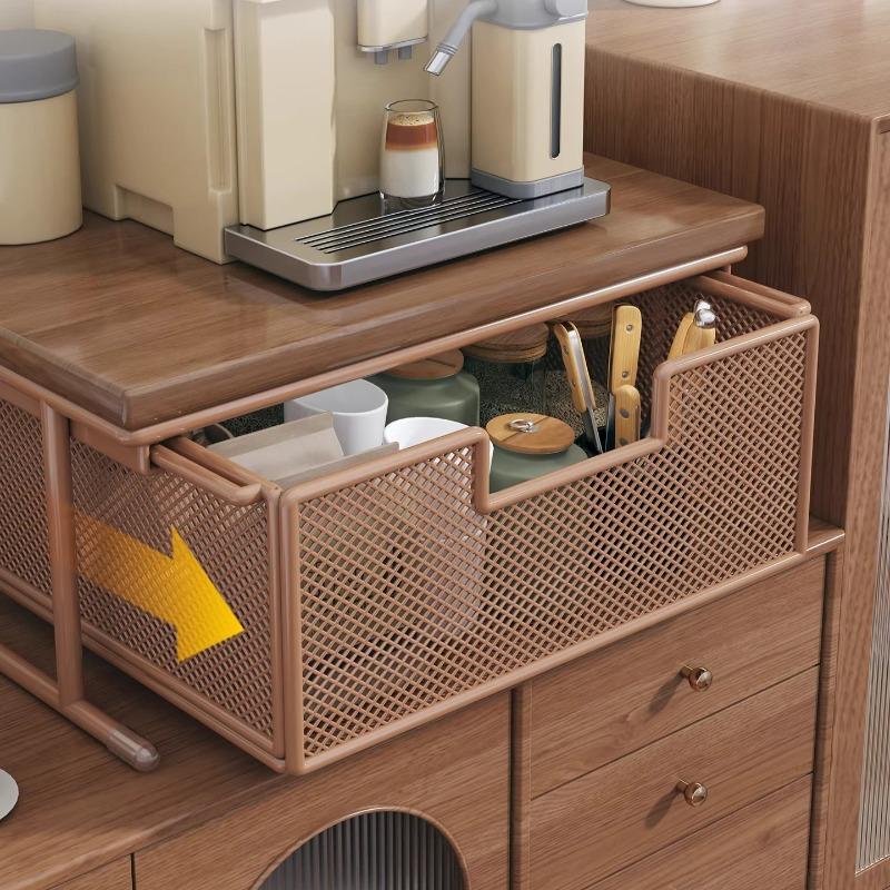 Desktop Coffee Station Organizer, Multifunctional Countertop Storage Shelf with Drawer, Cup Holder & Spice Rack, Kitchen