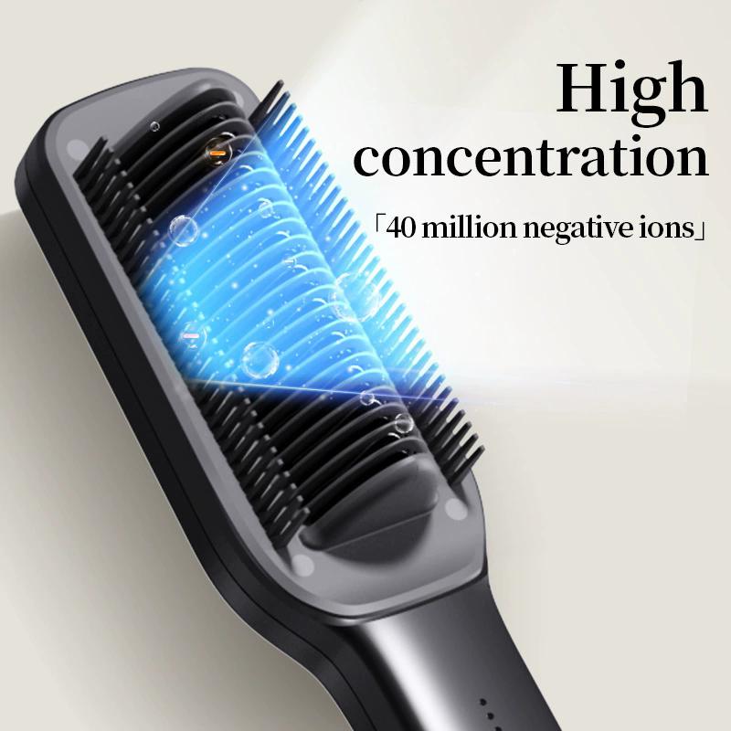 Electric Negative Ion Hair Straightener Brush Fast Heat Styling Flat Iron Straight Curl Hair Straightener Brush Beard Comb