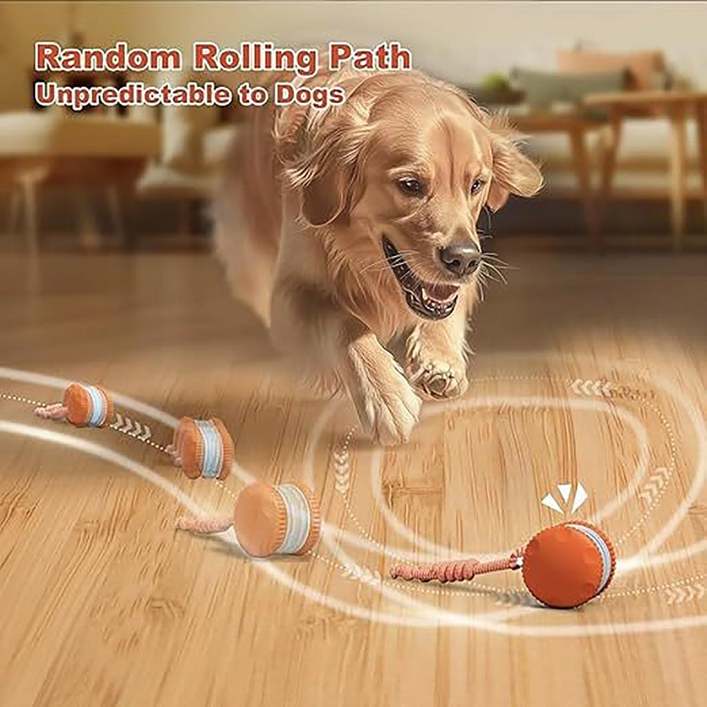 Interactive Dog Ball, Random Path, Electric Automatic Moving And Rolling Dog Toy With Rope For Small, Medium And Large Dogs, Motion Activated