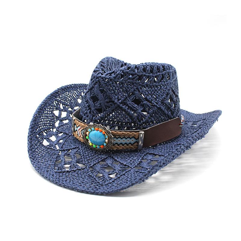 

Ковбойская соломенная шляпа, Цилиндр, Маран Полый Мужские и Женские Солнцезащитные Шляпы Ins Ветер M（56-58cm） тёмно-синий