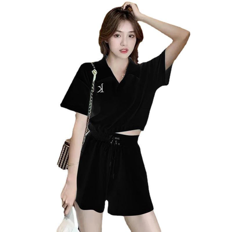 Summer 2025 Women's College-Style Casual Sportswear: Loose Short-Sleeve Tops & Wide-Leg Shorts Two-Piece Set