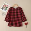 Women Plaid Print Casual Round Neck 3/4 Sleeve Blouse