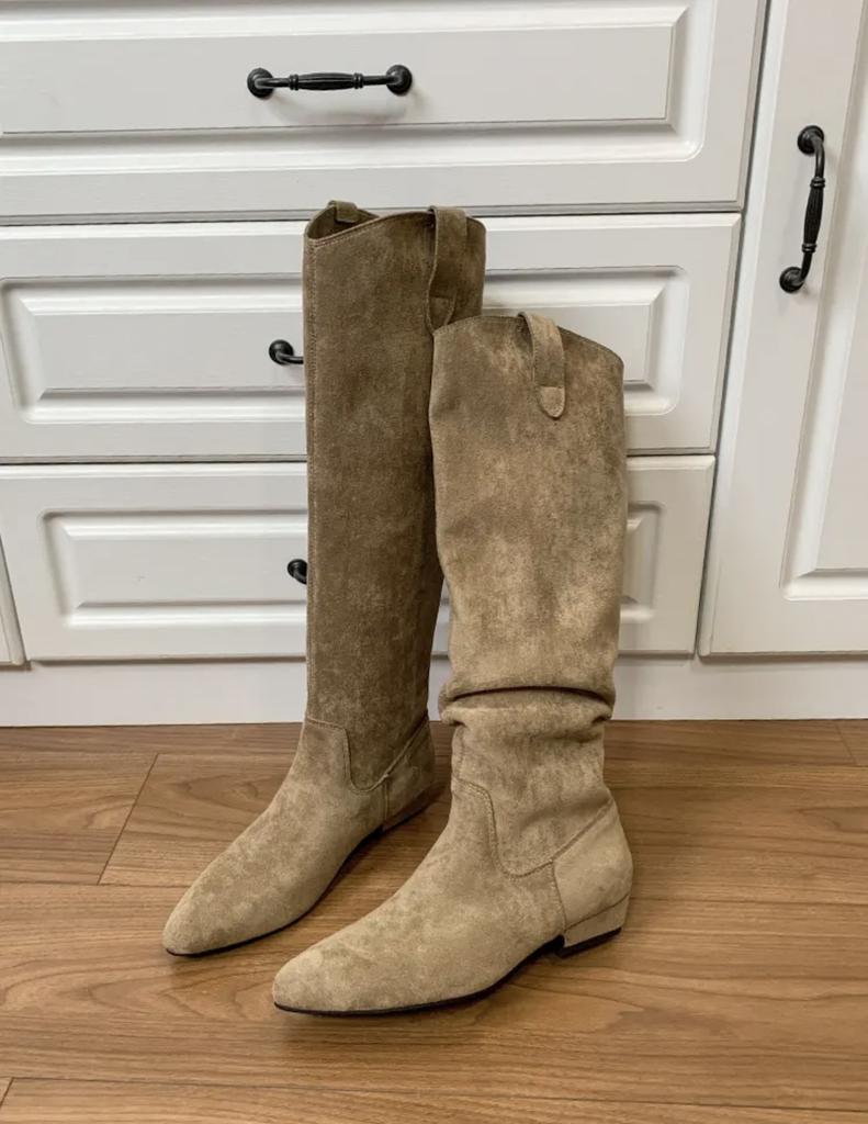 Thick Heel Retro V-mouth Stacked Medium Boots Women's Shoes 2025 New Autumn and Winter Pointed Western Cowboy Boots