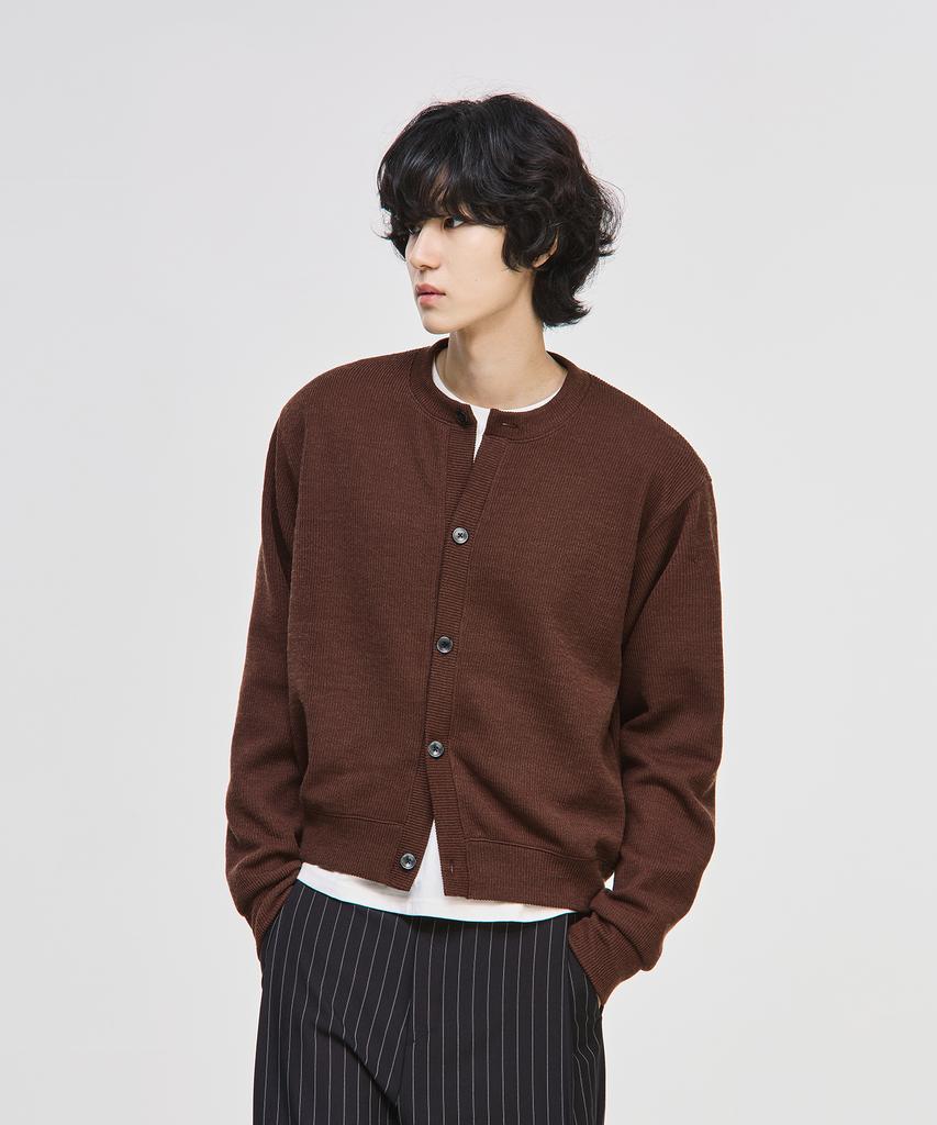 Signature Round Neck Crop Knit Cardigan [Brown]