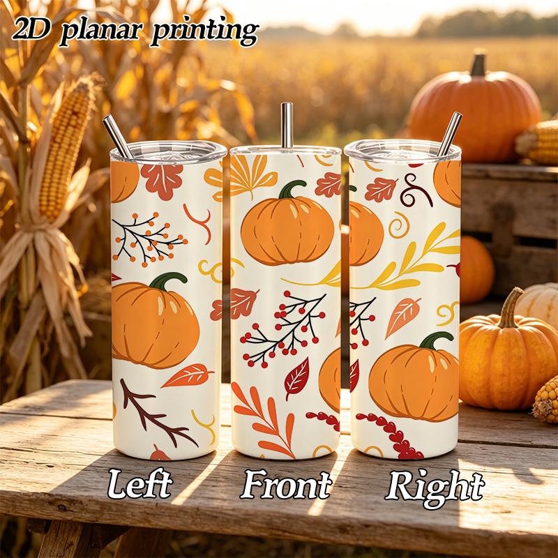 591ml Straight Cup Bountiful pumpkins and melon fruits Straw Cup Gift Cup Skinny Tumbler Portable Tumbler Metal Coffee Mug