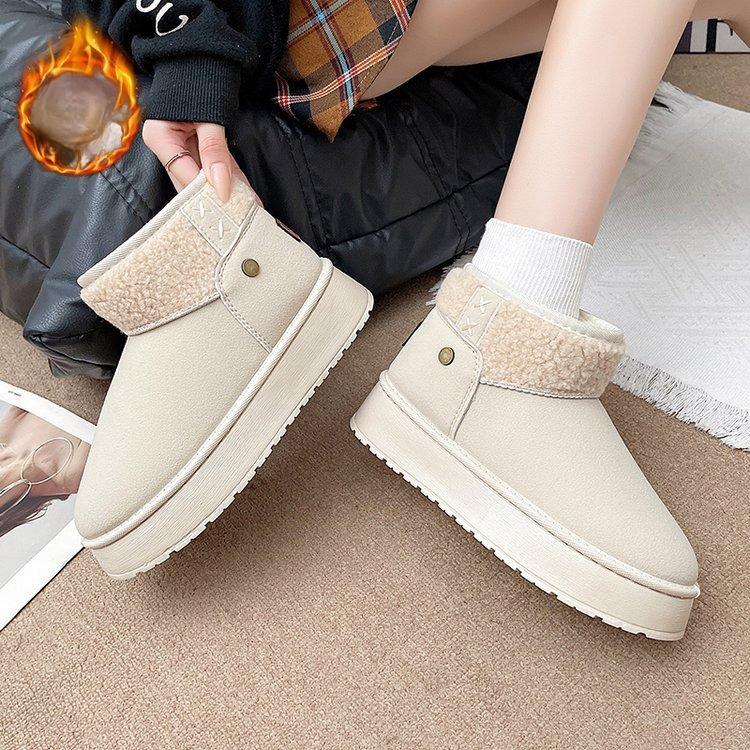 Women's Large Size Soft Sole Winter Warm Fur Snow Boots Padded Lined Ankle Boots Non-slip Hiking Sports Cotton Boots