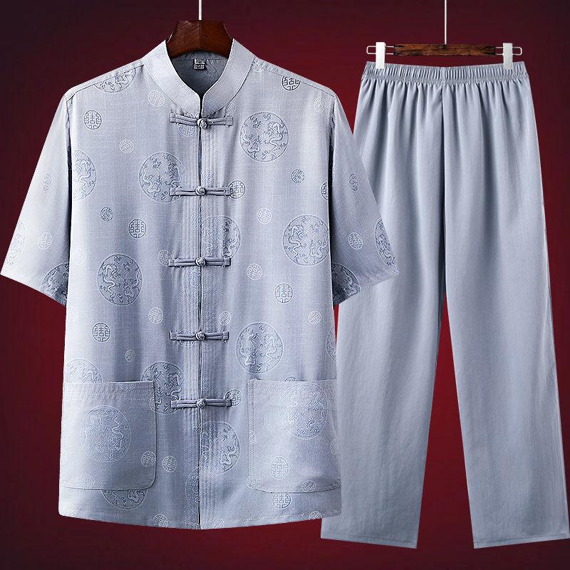 Traditionelle chinesische Herren-Tang-Kleidung Kung Fu Wing Chun Kleidungsstück Stickerei Kurzarmhemd Top Hose Hanfu-Anzug