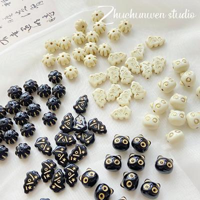 Gold-Painted Cat Head Bead for DIY Christmas Jewelry