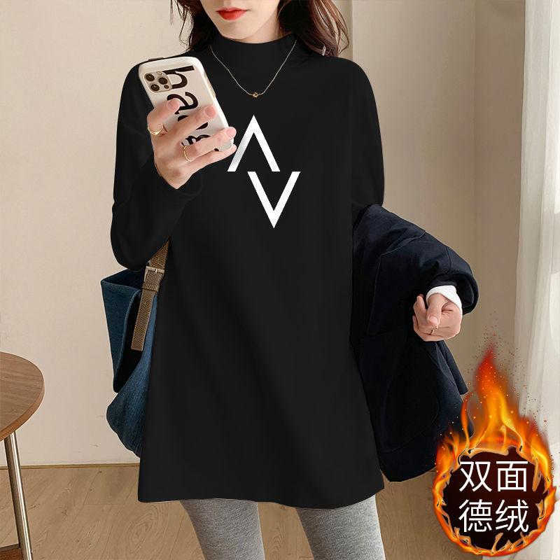 Plus Size Women's Half Turtleneck Mid-Length Long Sleeve Top Double-sided Fleece Warm Fall Winter Base Layer Shirt