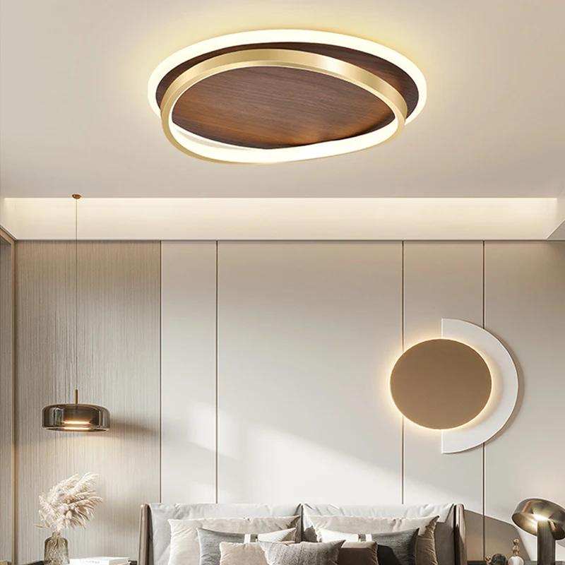 Modern LED Ceiling Light Walnut Color Chandelier For Bedroom Living Dining Room Aisle Home Decor Indoor Lighting Fixture Luster