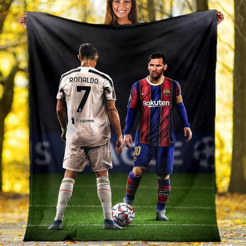 שמיכת פלנל כוכב כדורגל לוגו זהב CR7, שמיכת פינוק חמה ונעימה לעיצוב הבית, מתנה לאוהד כדורגל