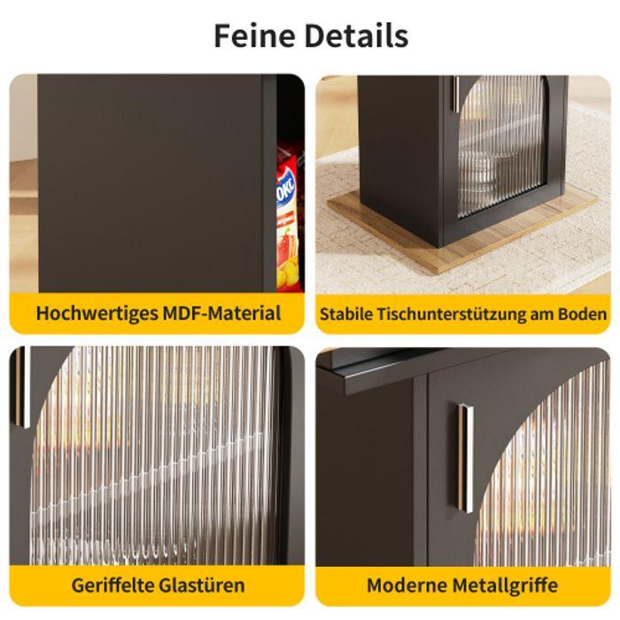 Table De Salle À Manger - MUVOE - Rallonge - 110-140 Cm - 3 Armoires De Rangement - Couleur Naturelle Et Noir