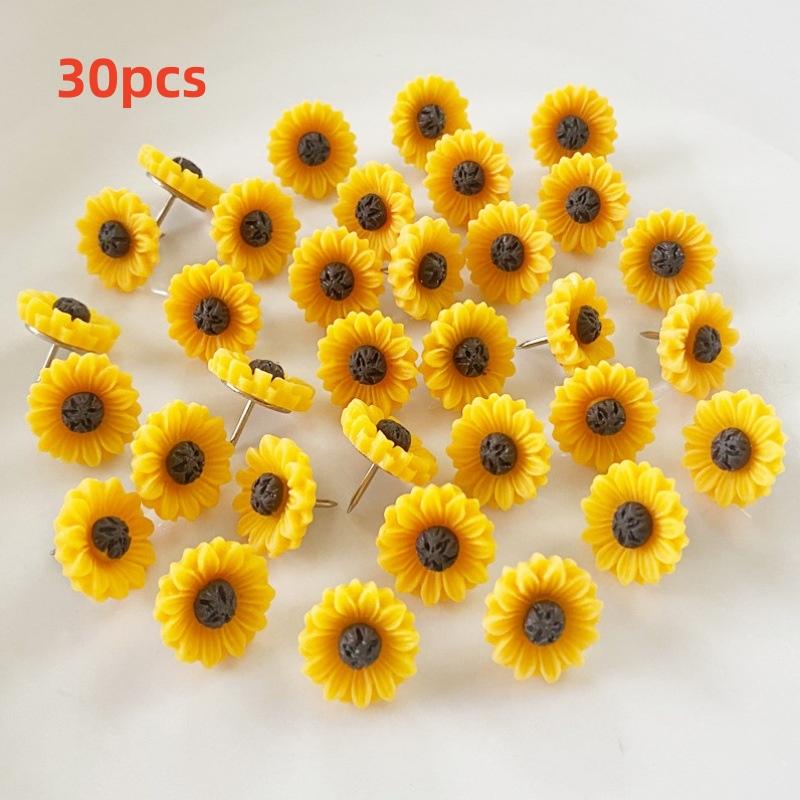 

Bview Art Creative Sunflower Design Push Pins 30/50 PCs, Adorable Floral Cork Memo Board with Decorative Thumb Tacks