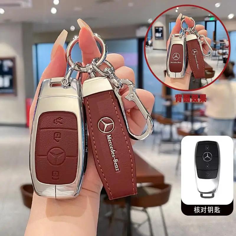 Leather Car Key Case Remote Cover Shell Bag Holder Fob For Mercedes Benz A B C E S Class S400L CLA CLS GLC GLE GLS EQE EQS AMG