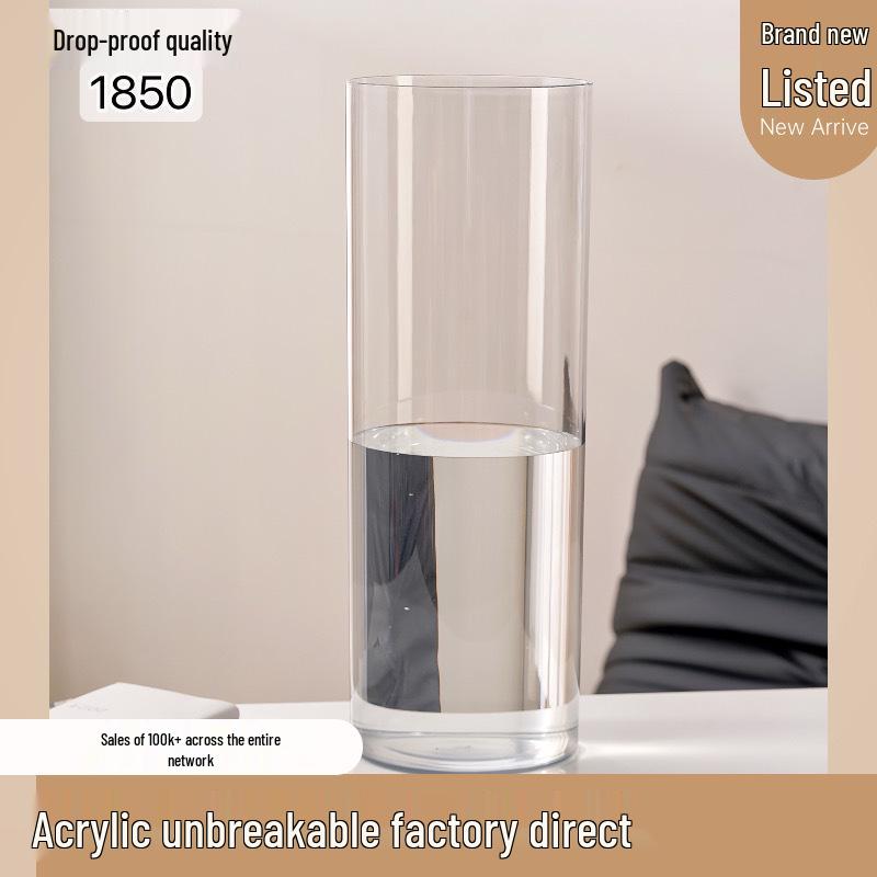 Acrylic Transparent Vase for Flower Arrangements and Lucky Bamboo - Large Straight Cylinder Design