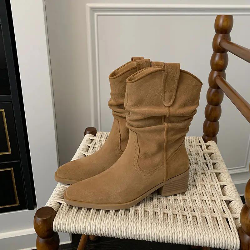 

Весна Осень Ретро Квадратный Носок Женские Полусапоги на Акции Y2k 2025 Удобные и Элегантные Рабочие Женские Полусапожки 40