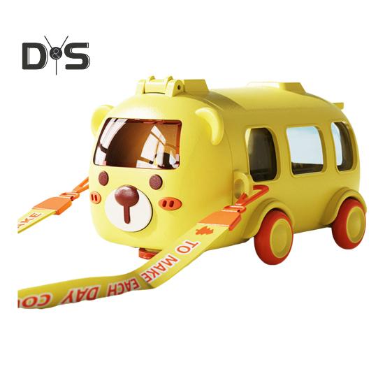 Sticlă de apă Excavator pentru copii 500ml Cupă Cartoon etanșă cu roți Curea ajustabilă Pai cu capac rabatabil Sticlă de apă pentru școală exterior