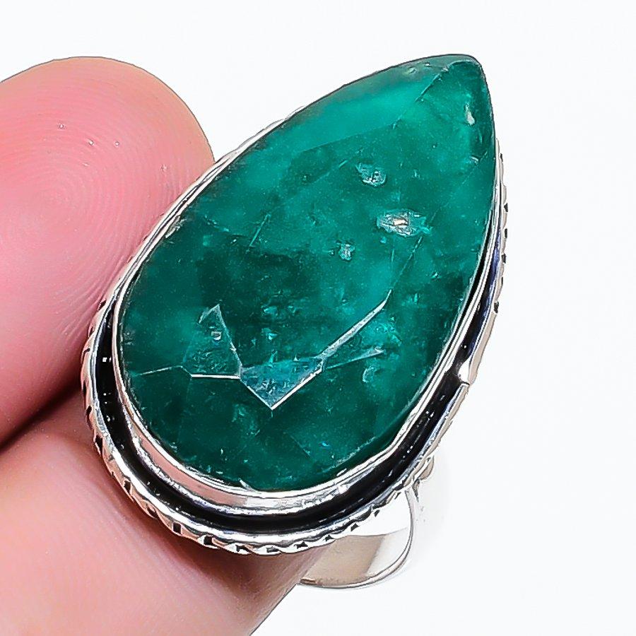 Natural Emerald(Simulated) Gemstone 925 Sterling Silver Jewelry Ring Size 9 AR-17679