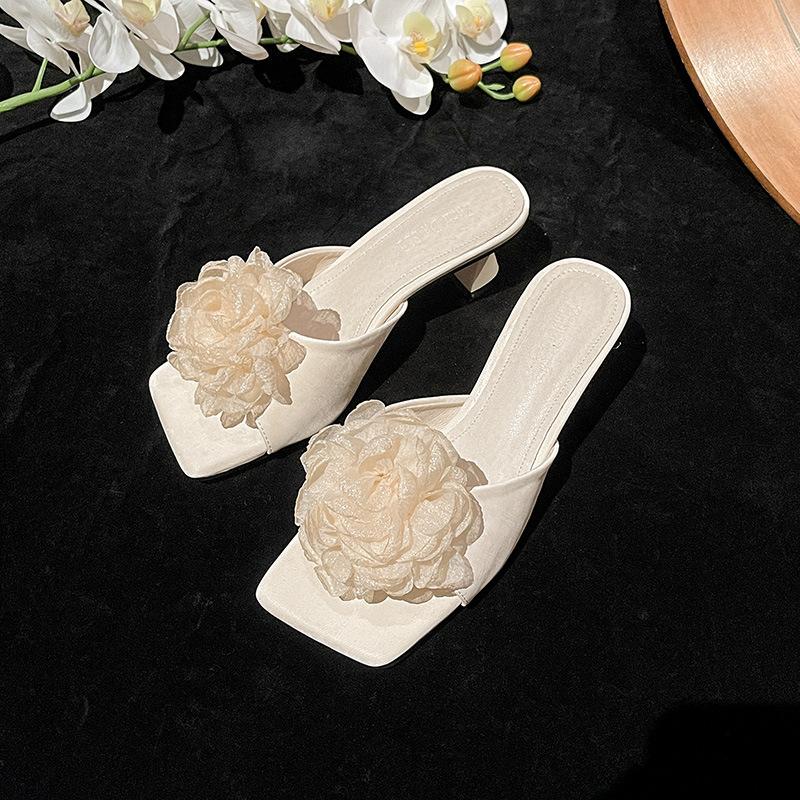 Fashion Shoes Slippers Heels Big Size Luxury Slides Low Slipers Women High Designer 2025 Rome Fabric Silk Rubber Hoof Shoes Woman's Slip