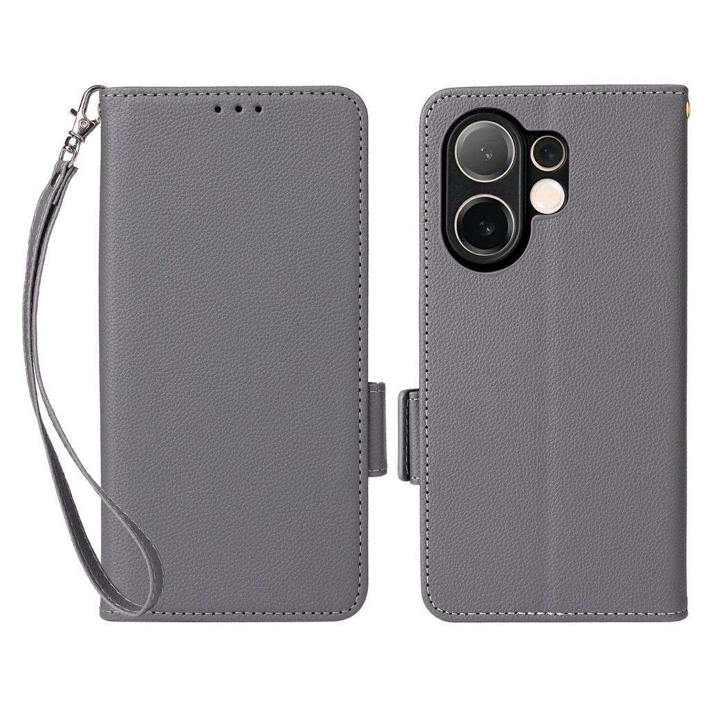 For Vivo V60 5G Case with Wrist Strap Litchi Texture PU Leather Wallet Phone Cover