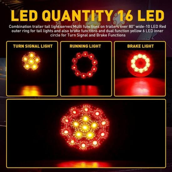 4INCH 16LED Round Truck Trailer Brake RV Stop Signal Turn Tail Lights 12-24V 2pc