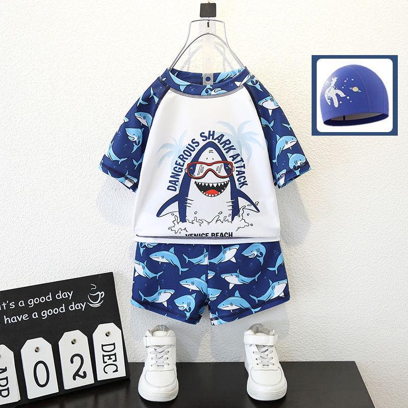 

2024 Комплект из двух предметов для мальчиков с принтом акул, быстросохнущий, с защитой от солнца 140 cm