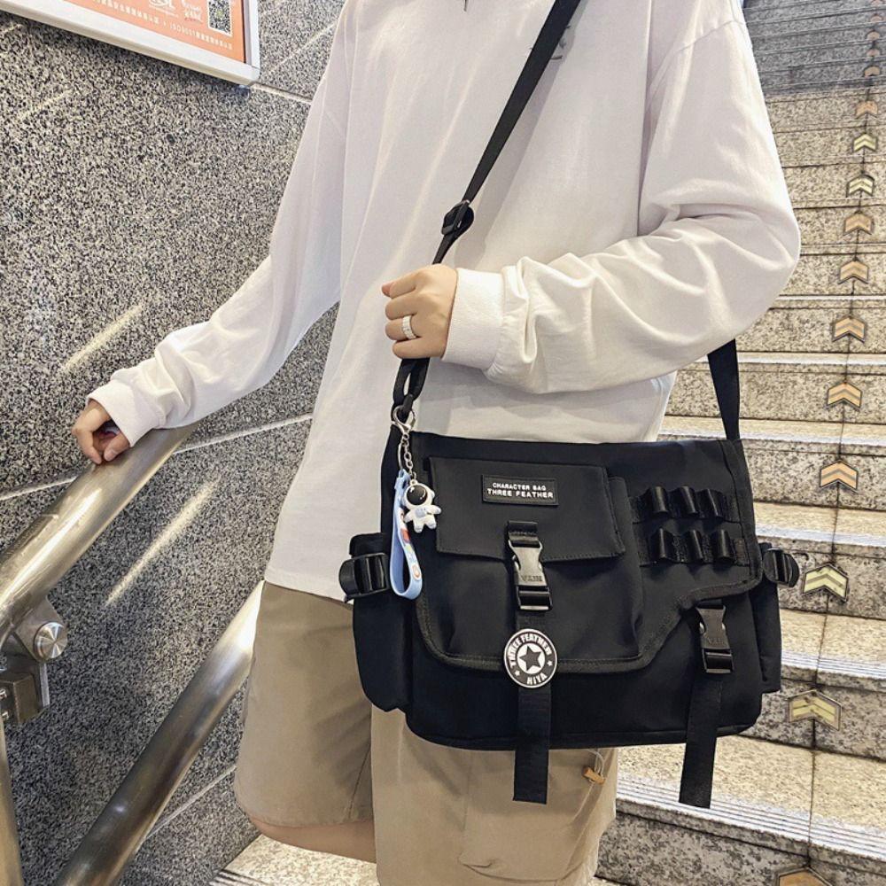 Harajuku Men Crossbody Bag Square Casual Messenger Bag Fashion Nylon Postman Bag  Unisex
