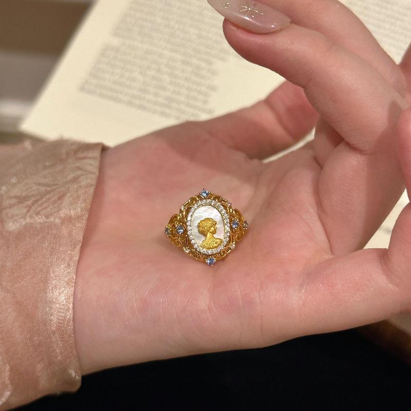 Vintage Chinese Relief Classical Fritillary Brushed Muse Like Ring Medieval Court Hollow Lace Exquisite Ring