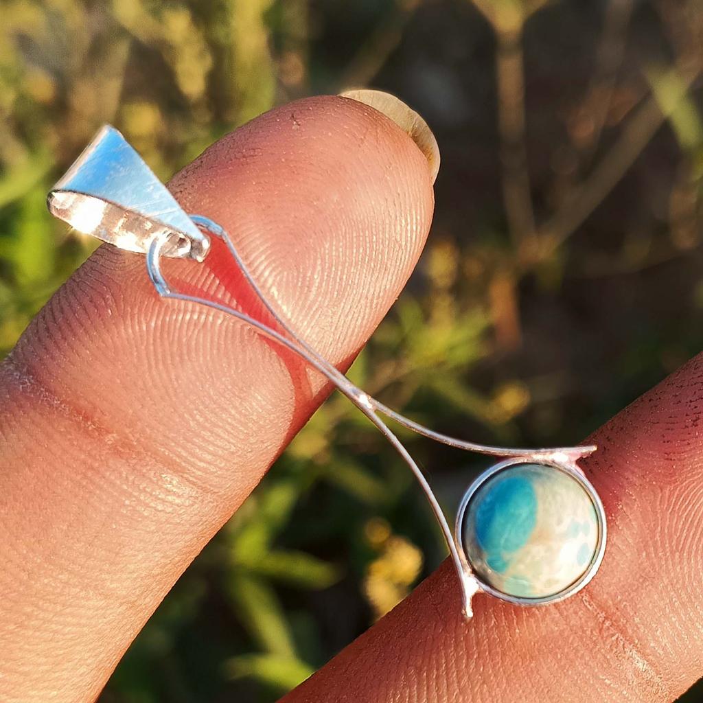 Larimar Gemstone 925 Sterling Silver Plated Handmade Pendant Jewelry
