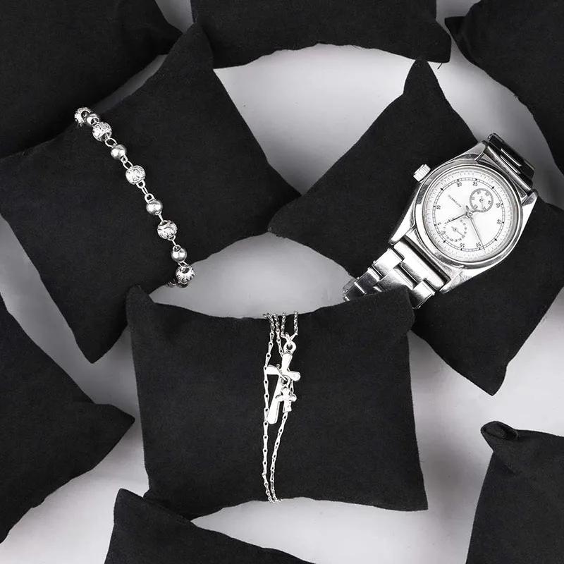 12 Pack Small Black Watch Pillow Velvet Bracelet Pillow Jewelry Displays Watch Bracelet Bangle Cushions Stand for Boxs