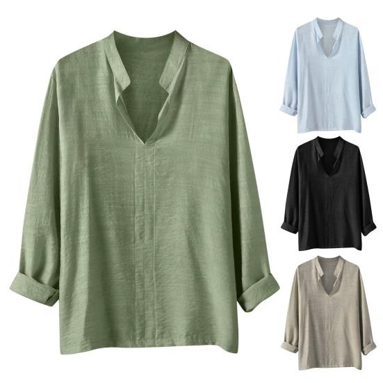 

Мужская пуловерная рубашка с v-образным вырезом, сплошной цвет, антипиллинг, универсальная свободная рубашка с длинными рукавами в гонконгском стиле для вечеринки