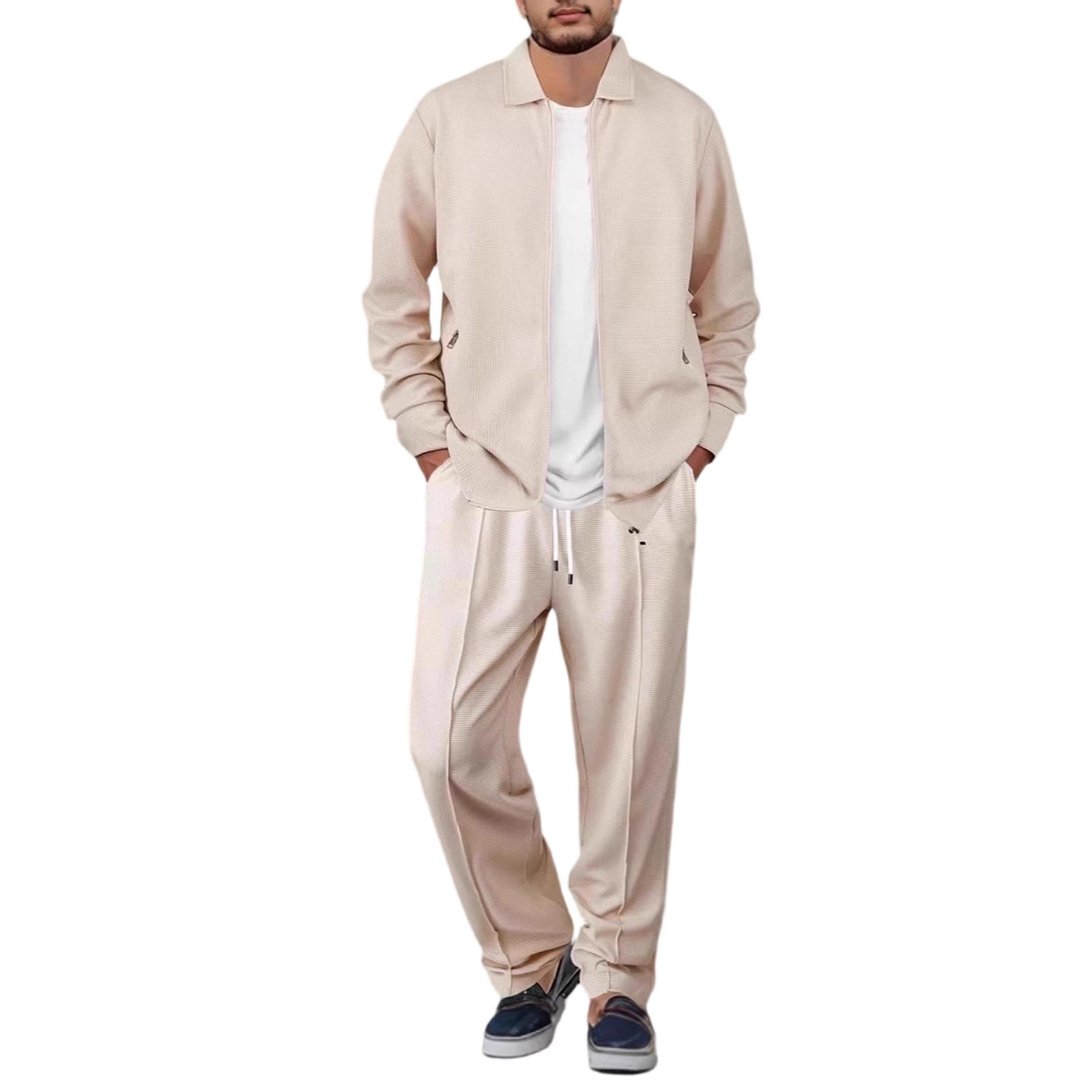 

Men s Sports Leisure Waverg Flip Collar Coat Trousers Set XXXL хакі