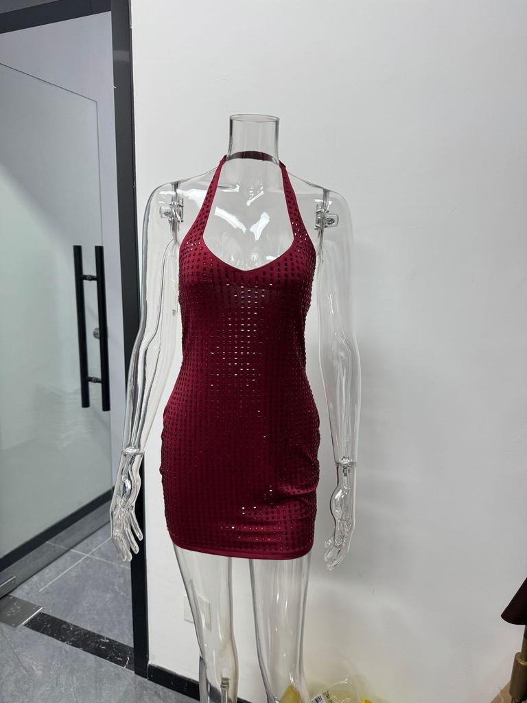 New European And American Sexy Fashion Women'S Clothing Party Sexy Neck Hot Diamond Slim Hip Dress