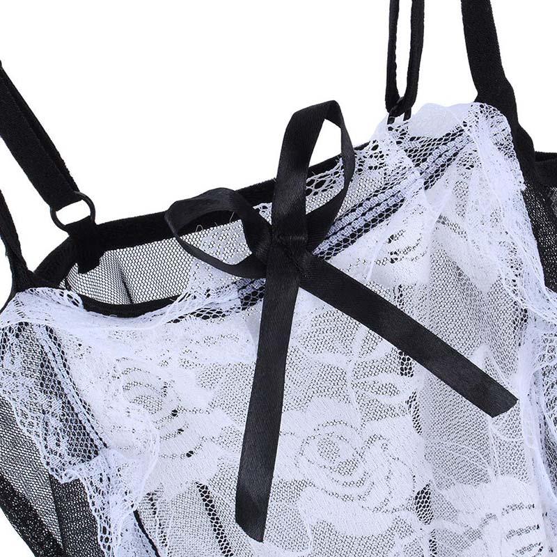 New Bow Lace Lingerie Women French Maid Cosplay Sexy Lingerie Hot Transparent Costumes Erotic Lovely Maid Costumes